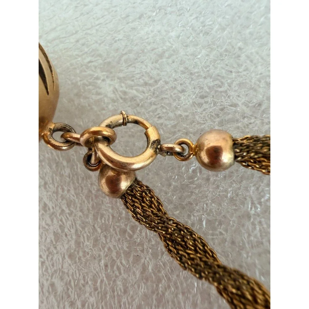 Vintage 12K Gold Filled Mesh Cord Bracelet Orb Cage Pendant F.C. Co.